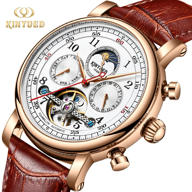 经典时尚轻奢全自动机械男士月相大师金悦达皮带通用防水商务手表