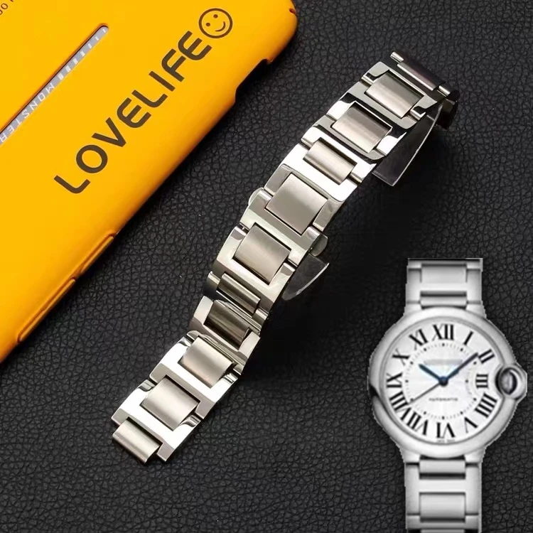 适用蓝气球系列精钢表带凸型接口钢带精钢蝴蝶扣男款女款手表配件