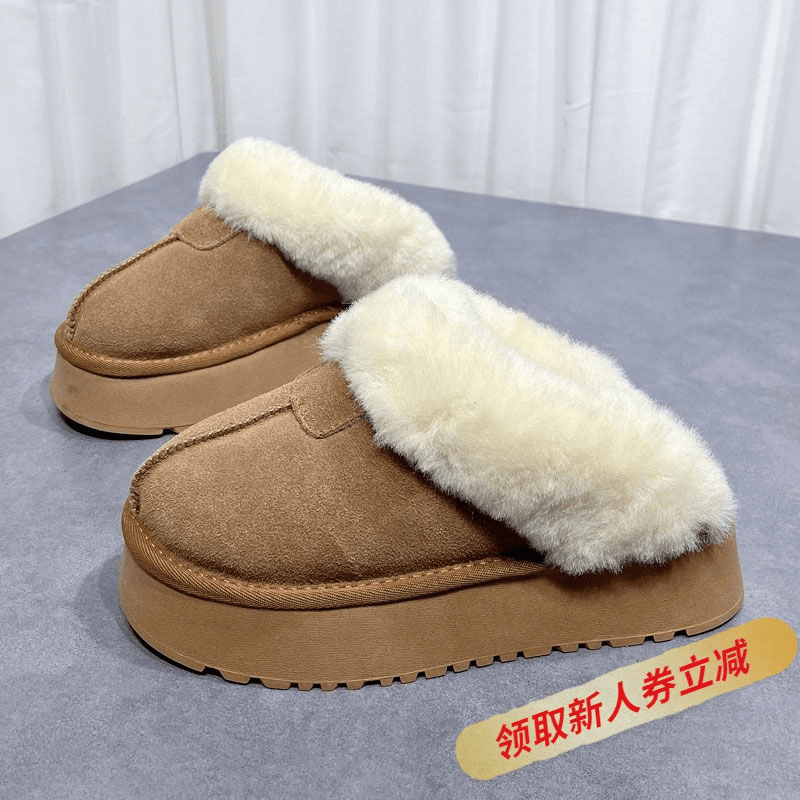 毛毛厚底拖鞋女2023冬新款皮毛一体外穿增高包头拖加厚加绒雪地XX