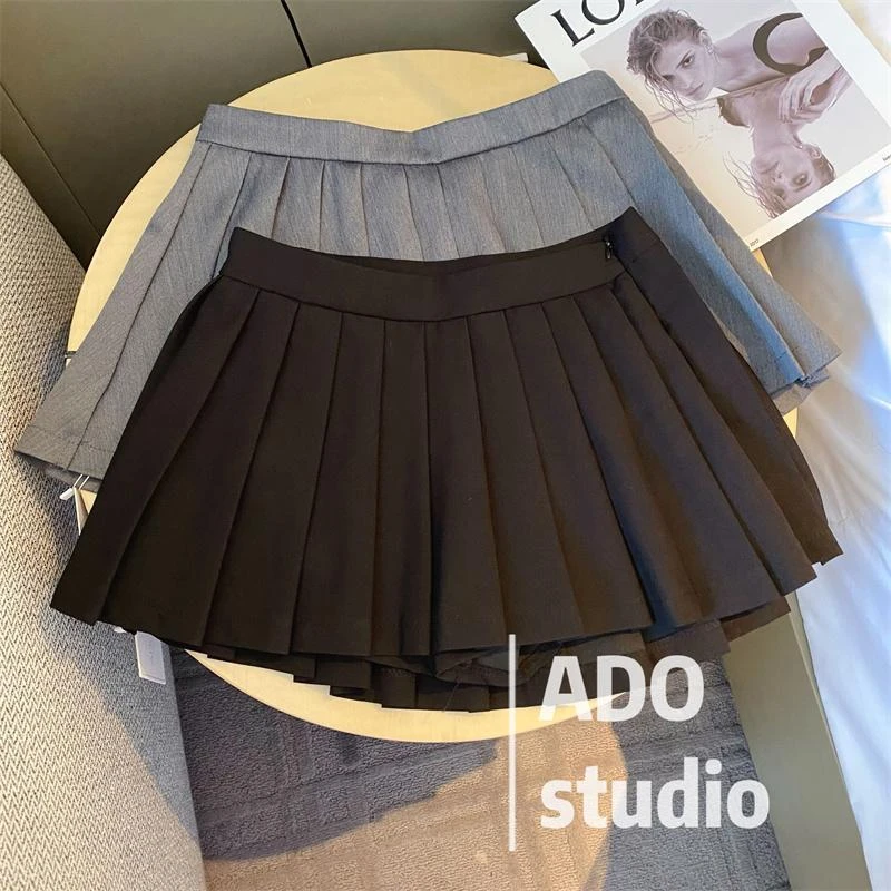 秋季灰色百褶裙辣妹防走光半身裙女西装A字短裙皱褶高腰裤裙显瘦