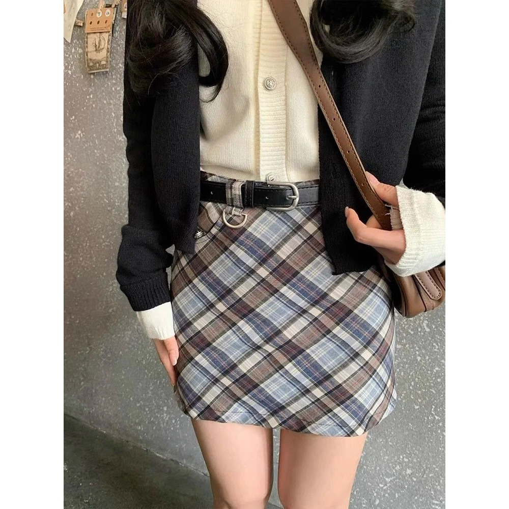 韩版秋季微胖高腰显瘦a字裙2025新款学院风格纹短裙格子半身裙女