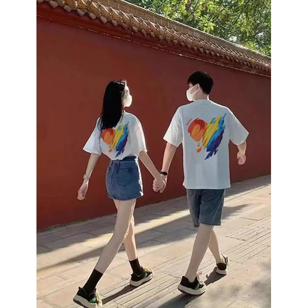 潮牌短袖T恤男女通穿宽松大码情侣上衣中长款下身失踪圆领夏季