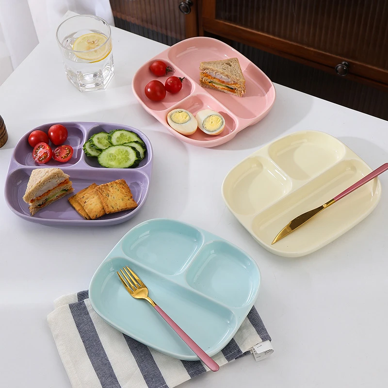 2024*北欧陶瓷分格餐盘 创意家用早餐盘211定量分隔减脂餐盘儿童
