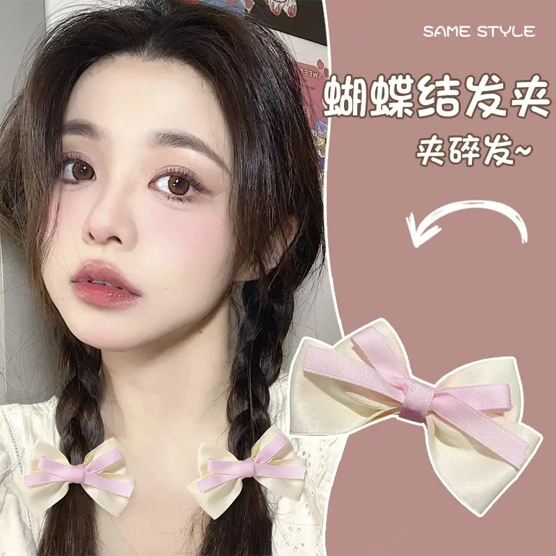 可爱法式甜心少女双层蝴蝶结发夹公主头韩系边夹侧边夹刘海夹发卡