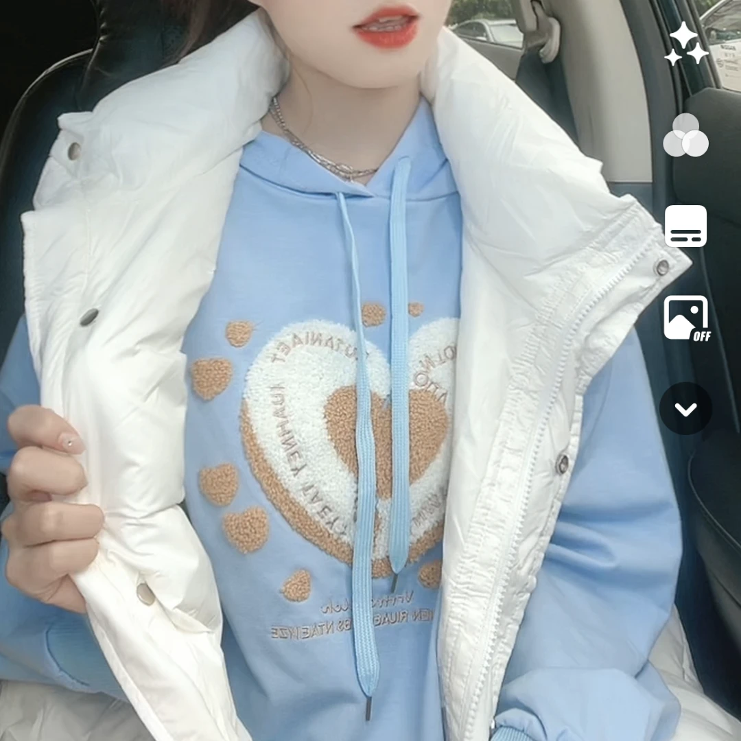 全是星星2023秋新款连帽卫衣加绒显瘦时尚图案重工刺绣韩版卫衣