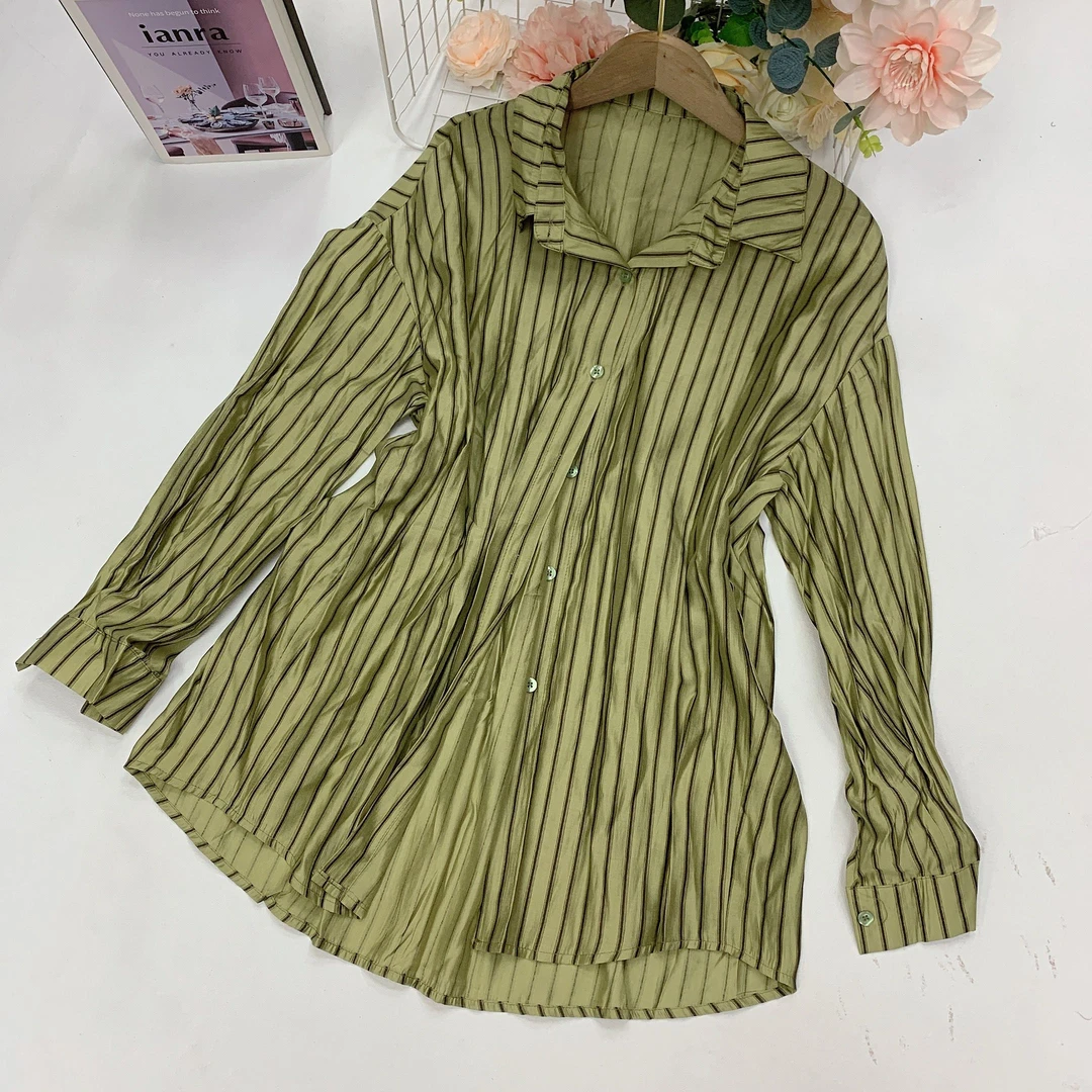 324夏季新款气质长袖针织时尚休闲绿色女士条纹