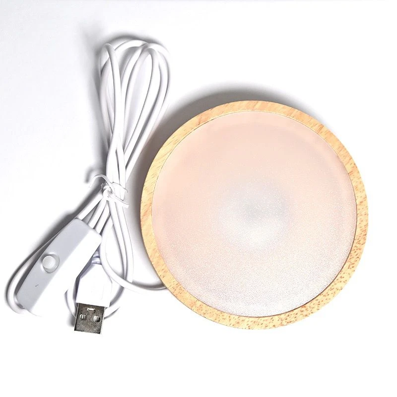 圆形发光实木底座创意LED扩散板小夜灯鱼缸灯房间DIY氛围灯ins风