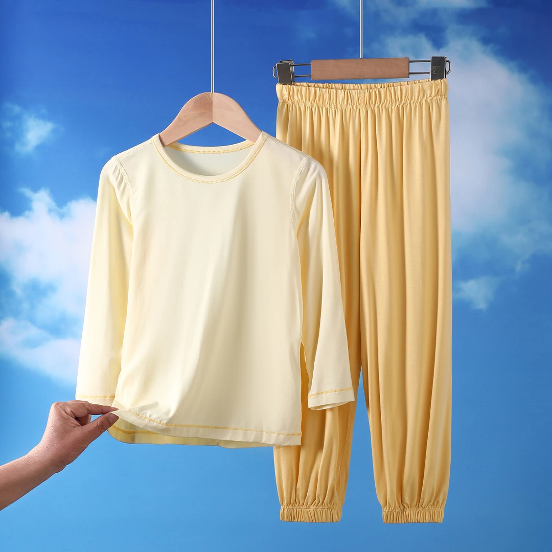 儿童家居服套装夏季薄款男女童长袖长裤睡衣