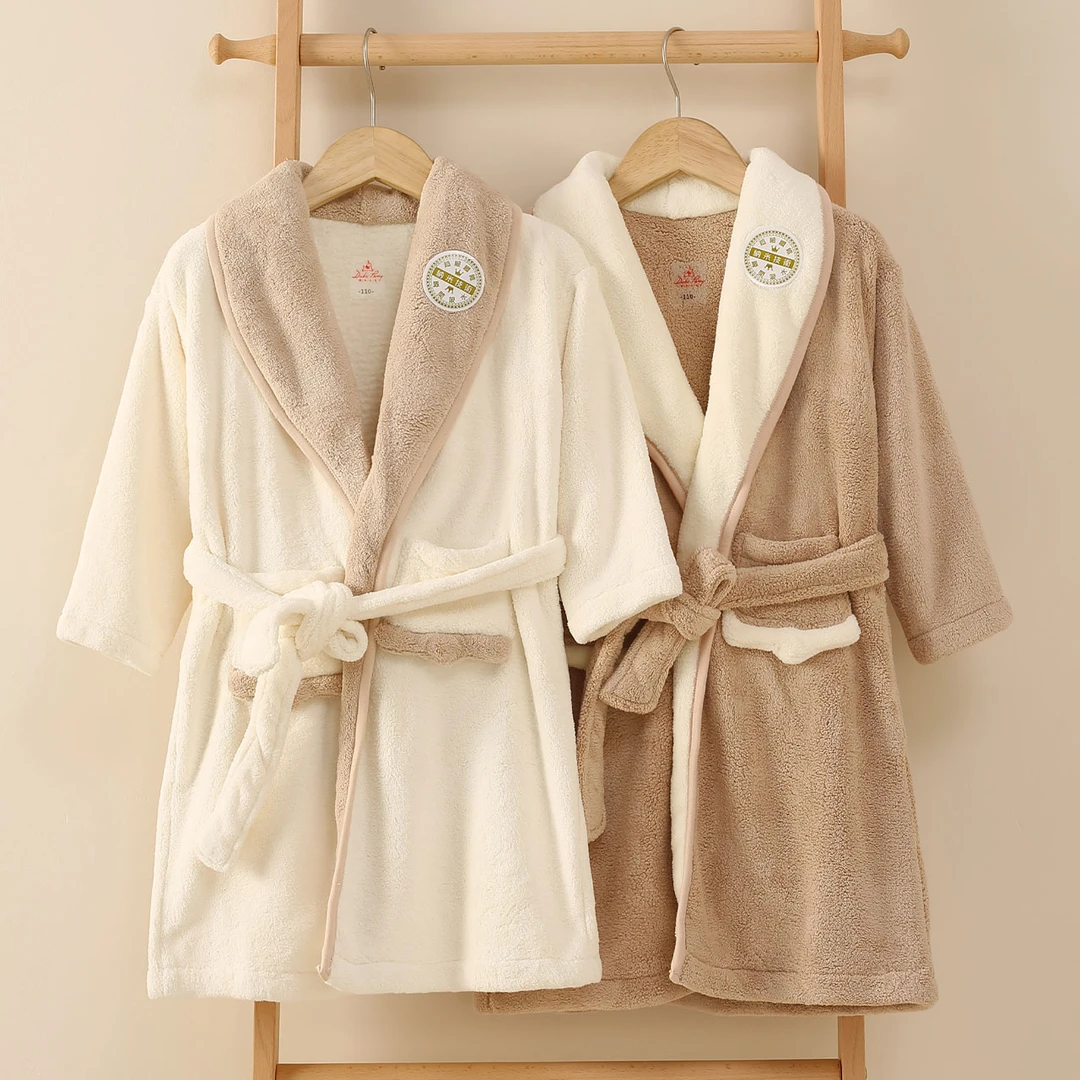 吸水速干儿童加厚浴袍男童女童保暖浴衣宝宝秋冬季加绒睡袍毛巾料