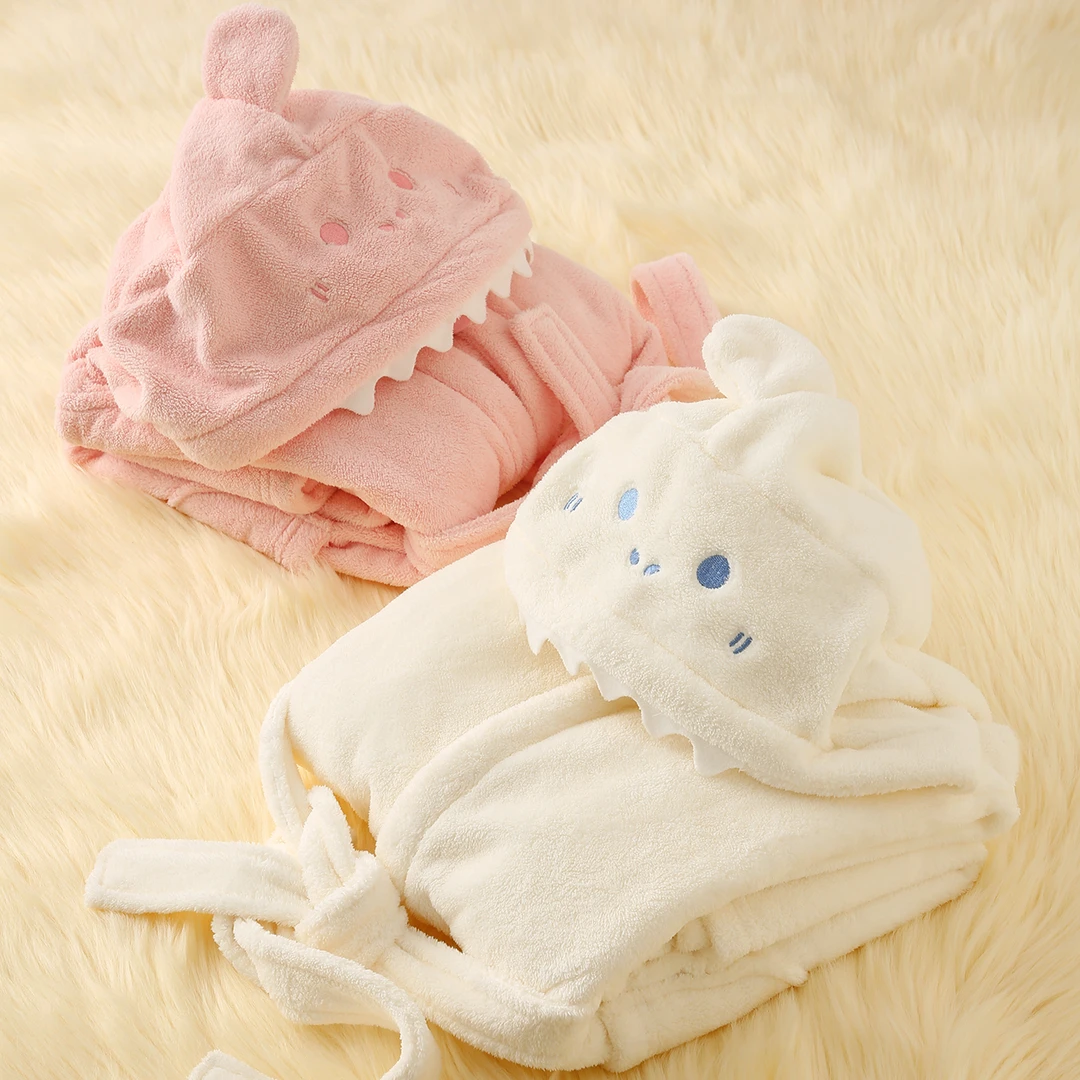 吸水速干卡通儿童连帽浴袍宝宝可穿浴巾男童睡袍女童浴衣秋冬加厚