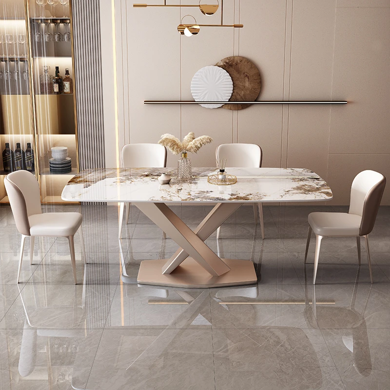 轻奢岩板餐桌椅组合现代简约长方形家用小户型吃饭桌子