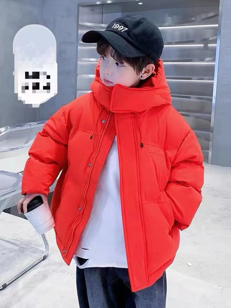 (大宝童装)3621款.红色保暖白鸭绒羽绒服百搭加厚连帽