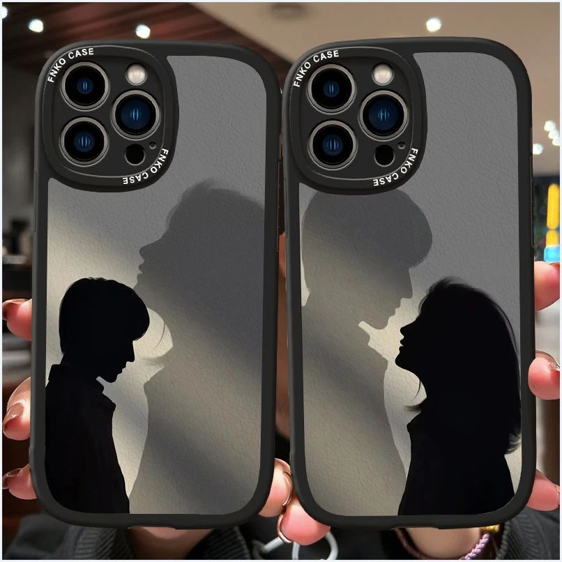 背影男女情侣手机壳苹果14promax一对iPhone13小羊皮情侣款小米12