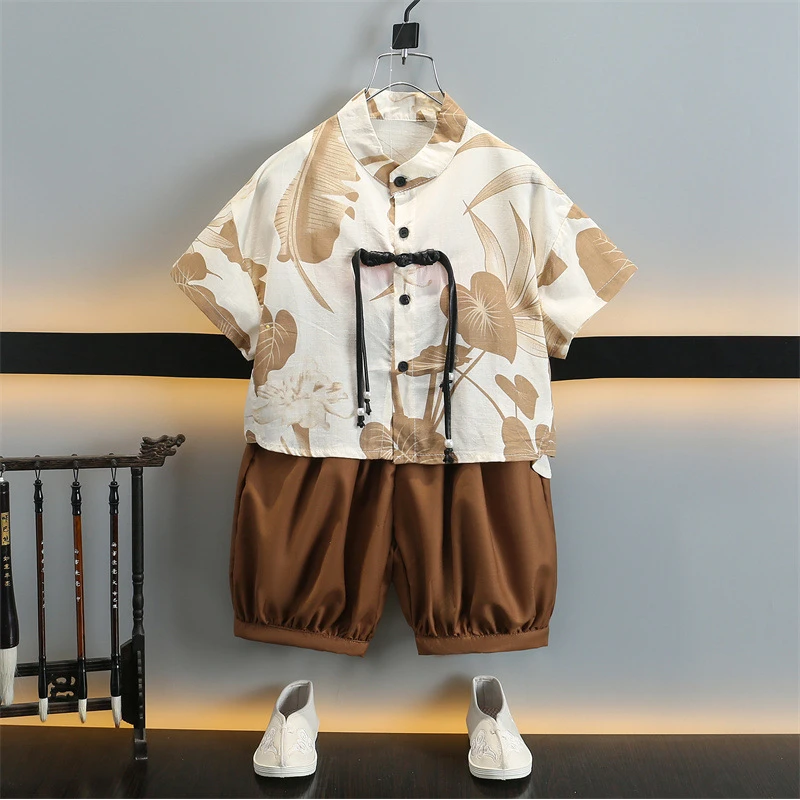 【西元家】儿童夏款套装男童短袖中国风衬衫2024新款夏装洋气宝宝薄