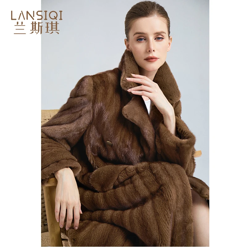 艳红咖色貂皮大衣女真整貂新款2024年高端长款进口水貂彩皮草外套