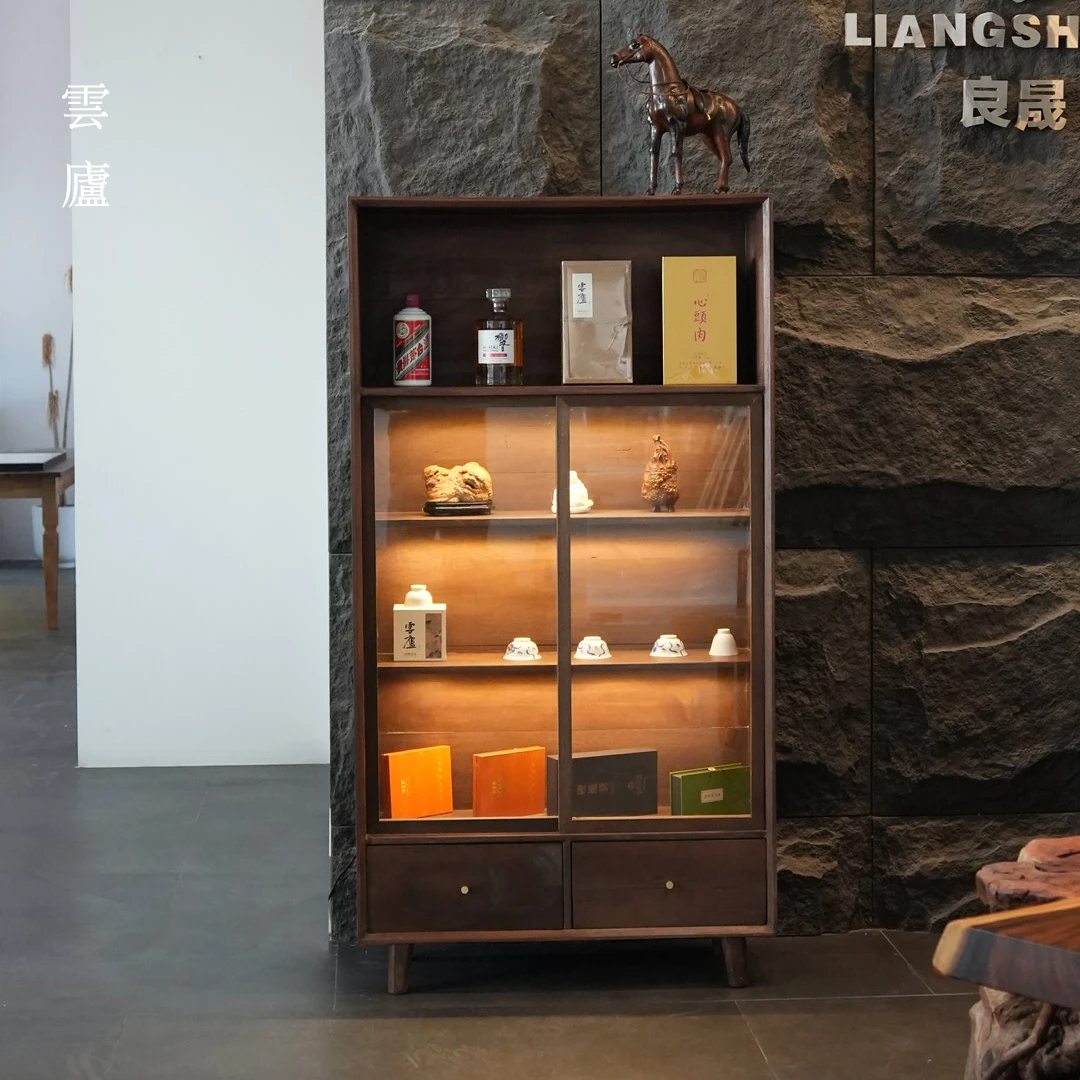 雲廬甄选 3.0新款老槠木柜子老料客厅边柜茶空间简约储物柜灯带