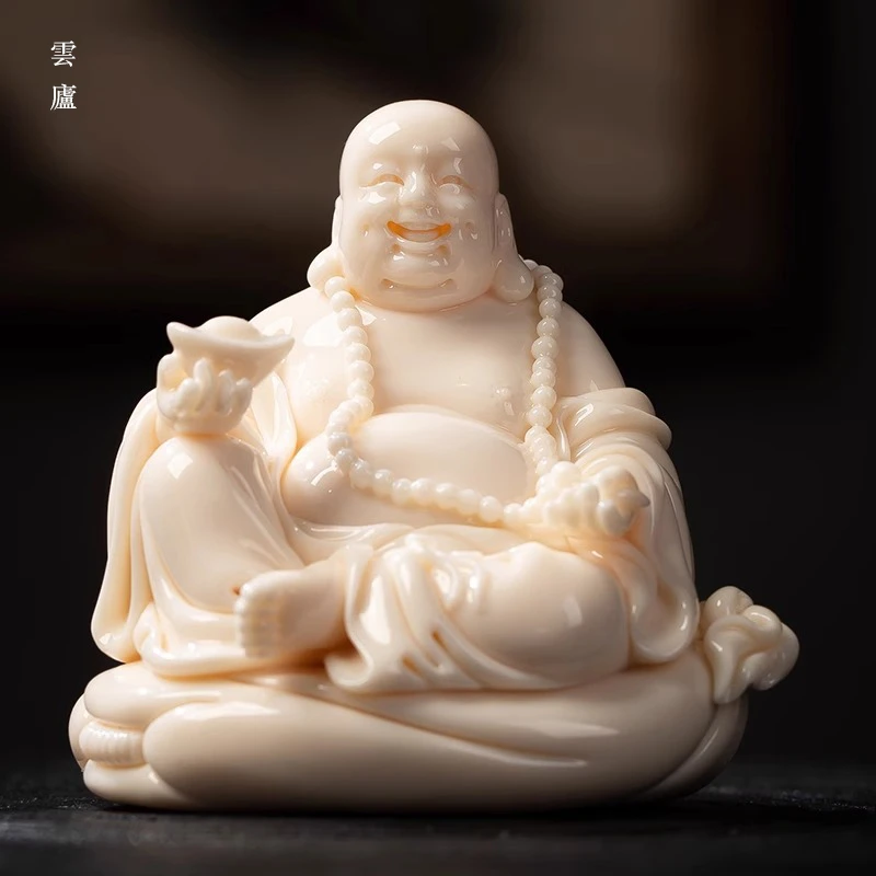 开心佛茶具禅意配件茶桌摆设大师摆件白瓷陶瓷弥勒佛茶宠笑佛小