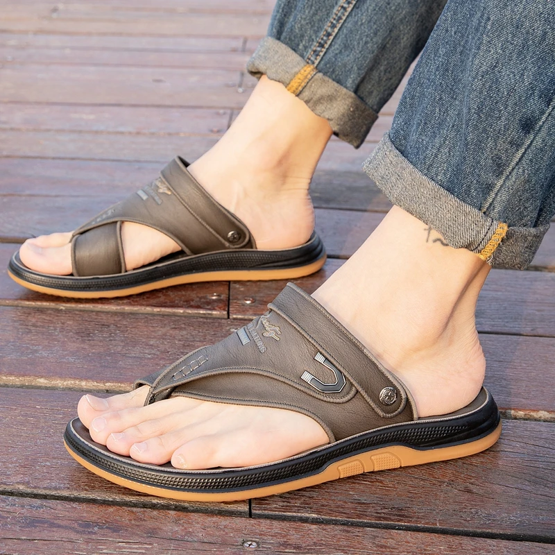 牛筋底男士凉鞋2025夏季外穿防滑沙滩鞋男休闲人字拖鞋软底凉拖鞋