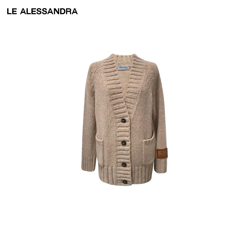 品牌直营 LE ALESSANDRA 复古单排扣V领美丽奴羊毛外套毛衣开衫