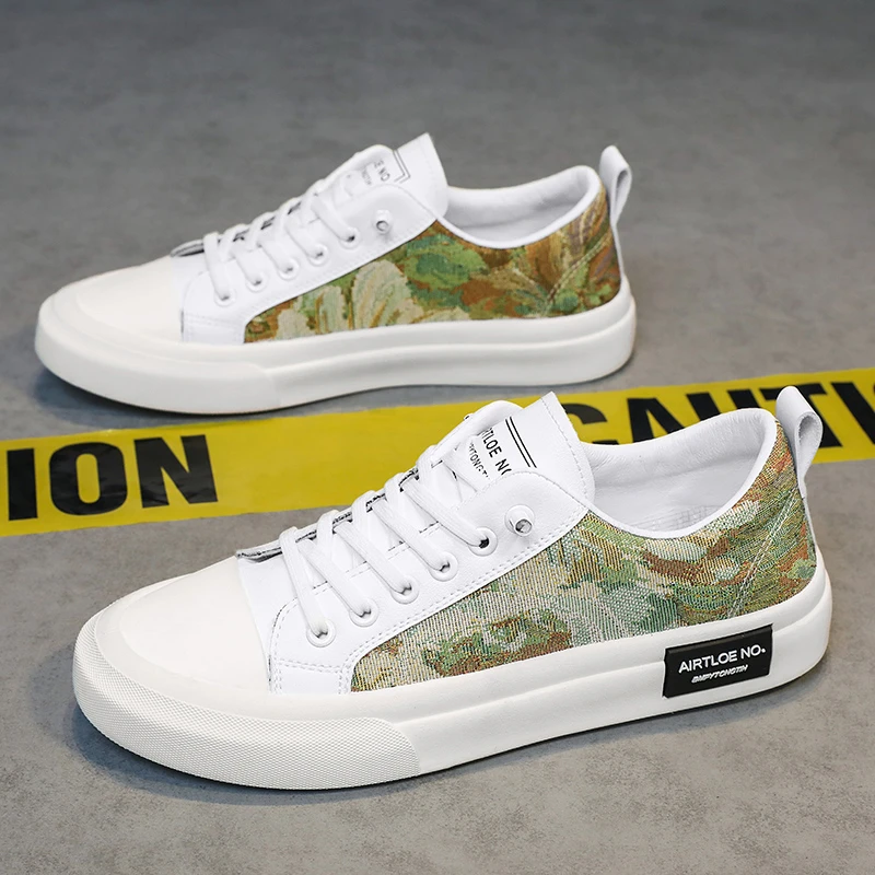 男鞋2023秋季新款涂鸦透气休闲板鞋男士时尚软底舒适百搭防臭鞋