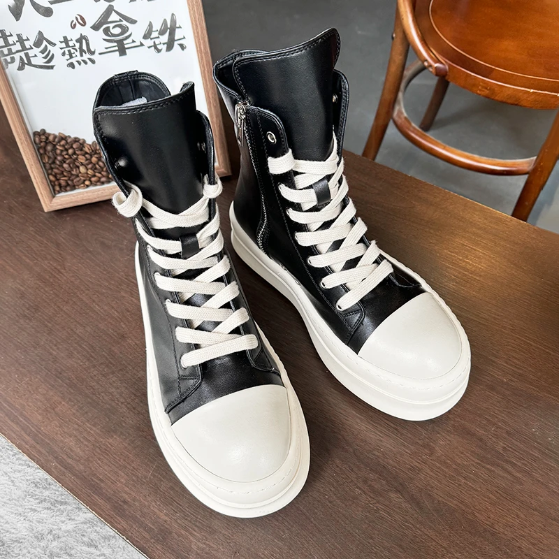 暗黑秋冬男女情侣款厚底高帮鞋增高时尚休闲马丁靴鞋松糕鞋系带