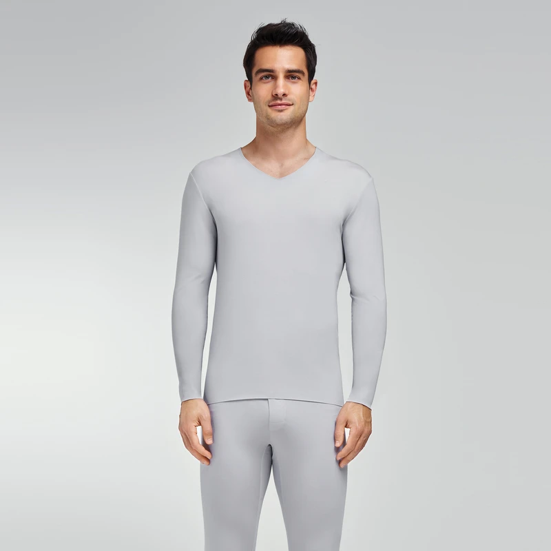 爱慕先生23AW高莫真丝莫代尔男士薄款纯色打底V领长袖NS72K211