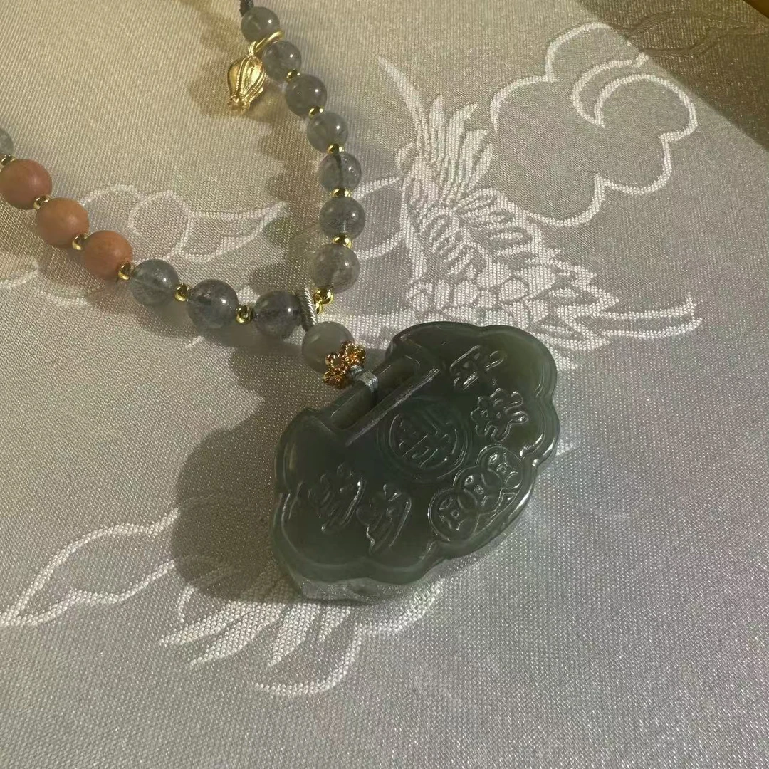 【平安顺遂锁】 和田玉且莫蓝平安锁原创设计手工编织毛衣链锁骨链