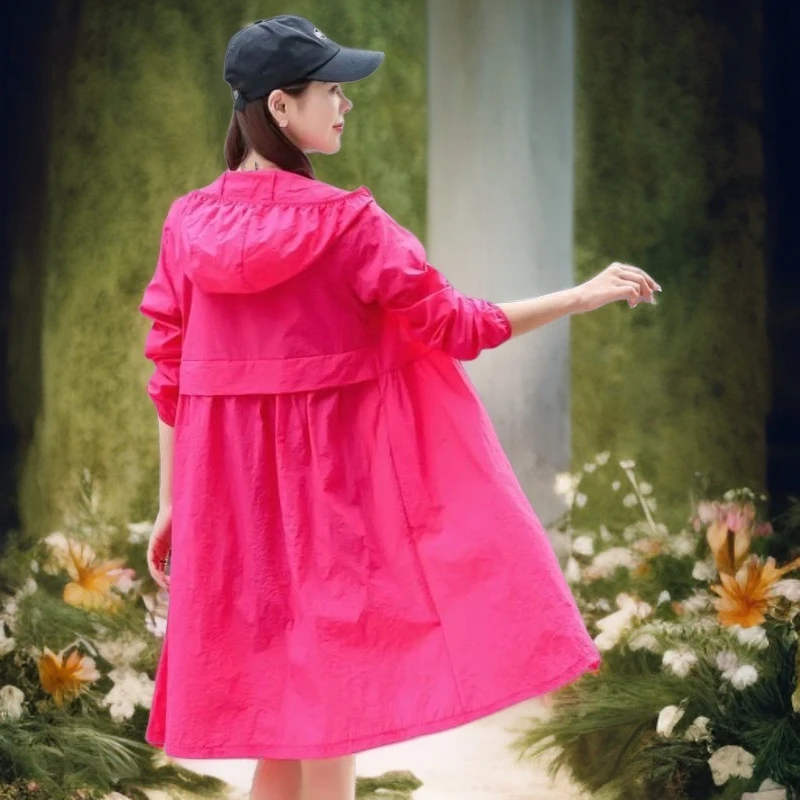 2025新款时尚连帽宽松防晒服防紫外线薄外套女百搭风衣女户外