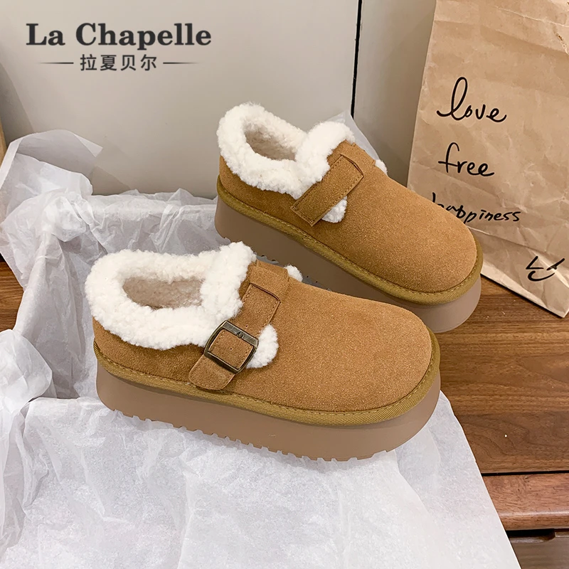 拉夏贝尔棉鞋女冬季加绒2025新款加厚保暖勃肯鞋厚底时尚雪地靴女