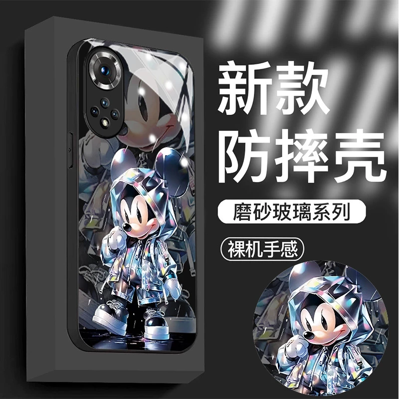 华为Nova9Pro/荣耀50Pro金属漆钢化玻璃彩色米奇鼠全包防摔手机壳