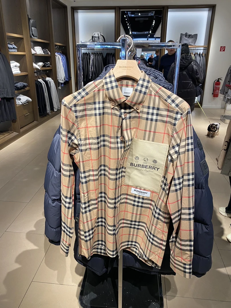 全新未使用 BURBERRY/博柏利 巴宝莉男款新款格纹带口袋衬衫