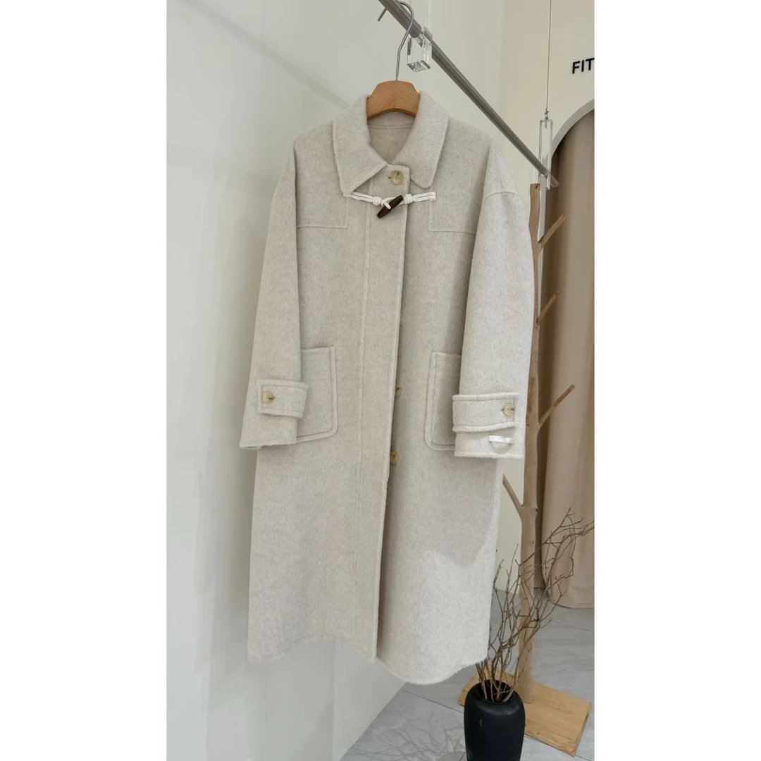 YIDA【云感呼吸】新款牛角扣翻领双面呢毛呢外套秋冬呢子长款大衣