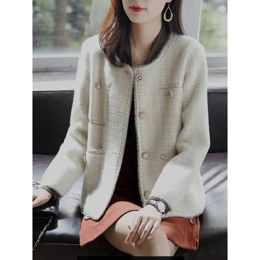 2024秋冬法式水貂绒开衫高级感轻奢小香风外套