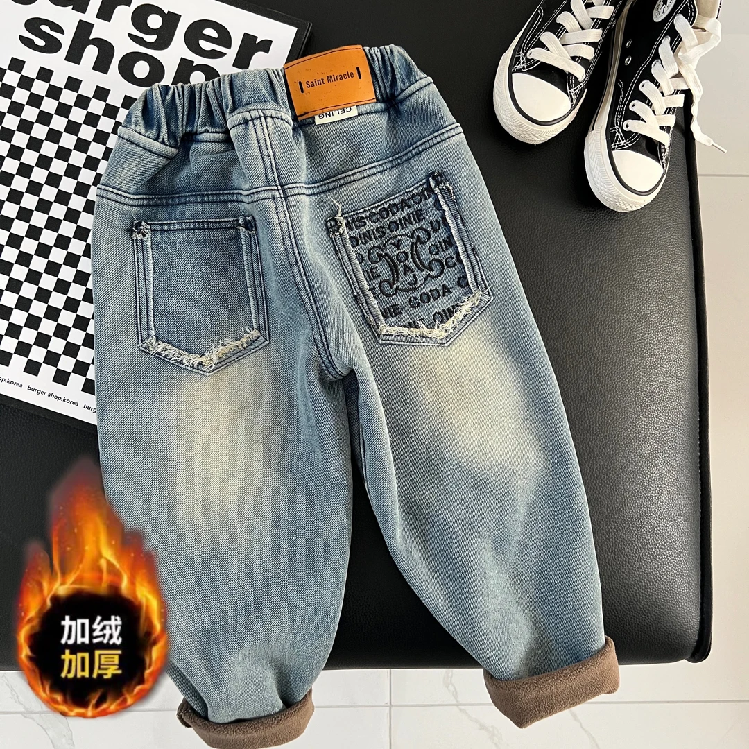 儿童加绒【任意门牛仔裤】秋冬款2023新款冬装男女童一体绒加厚时尚