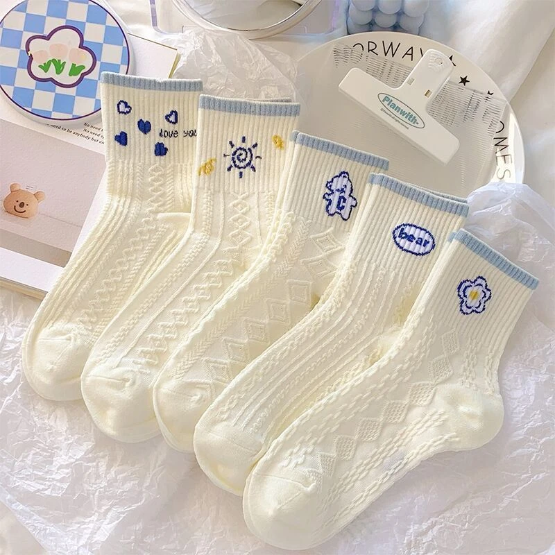 袜子女春夏季透气薄款高帮中筒袜日系百搭可爱学院风白色长筒袜子