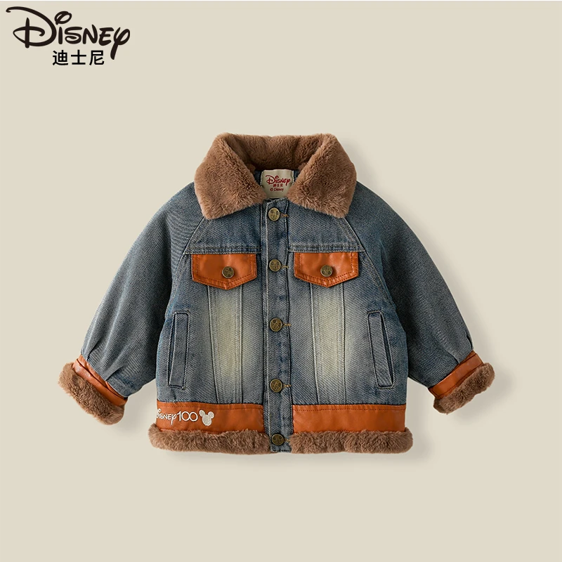 Disney/迪士尼儿童加绒保暖牛仔外套冬季新款宝宝衣服XOE4NW230