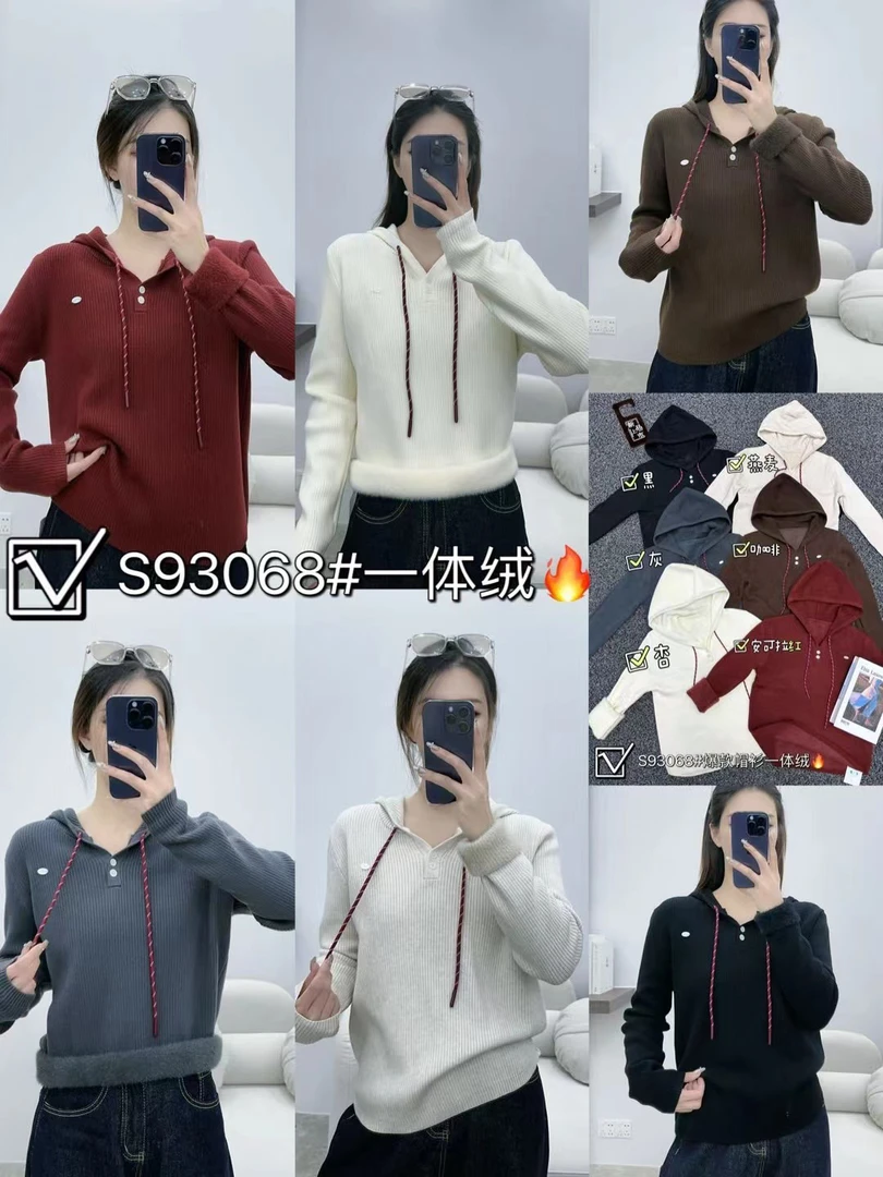 【韩衣舍】短款连帽秋季毛针织衫极简风减龄纯色显瘦时尚长袖上衣