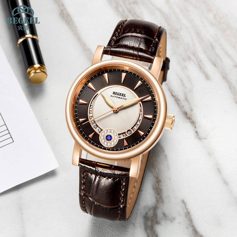 【门店8999】宾爵BEGEEL-全自动机械蓝宝石带日历时尚男表B3492M-q