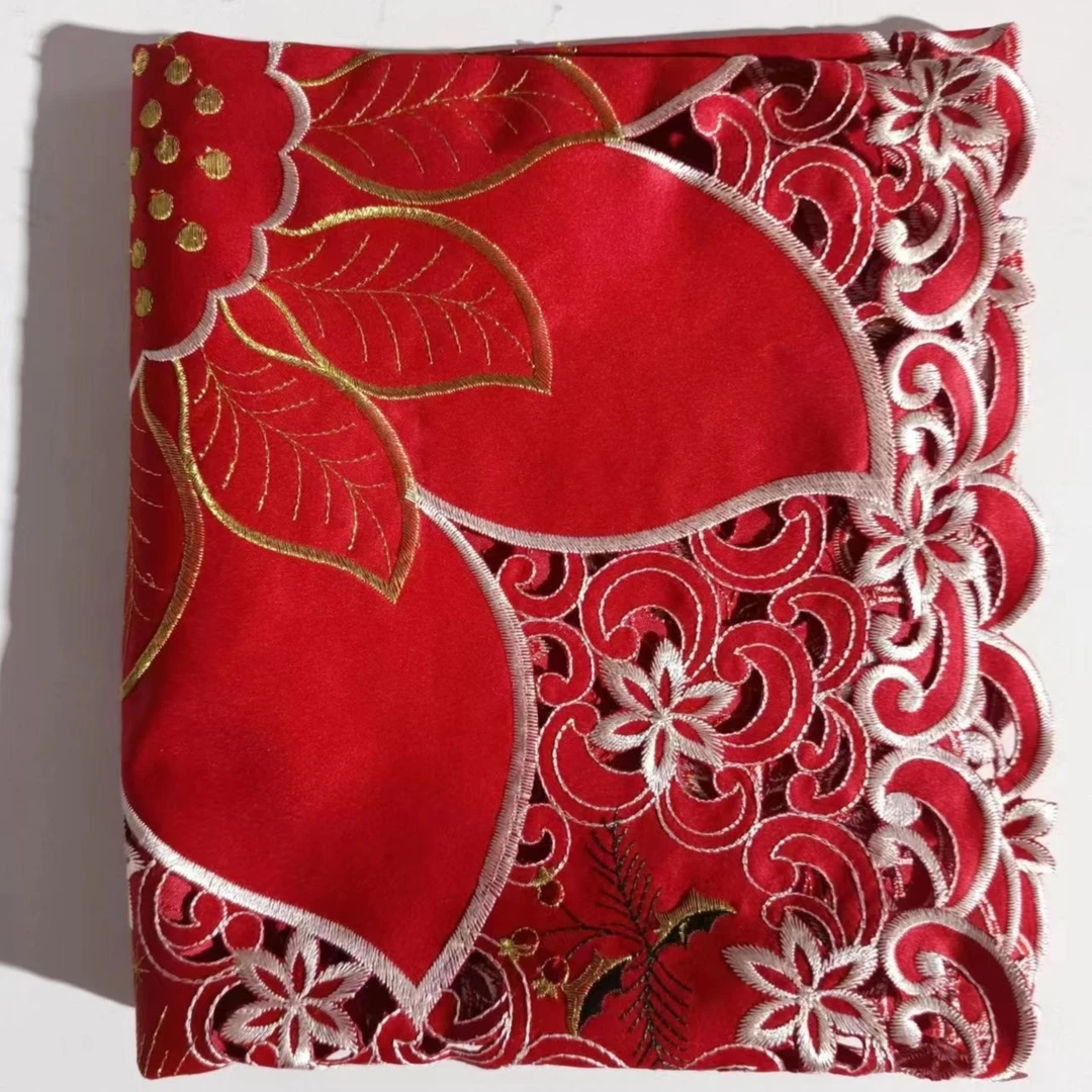 直播间85号链接富粒（圣诞红色茶几布刺绣盖布）