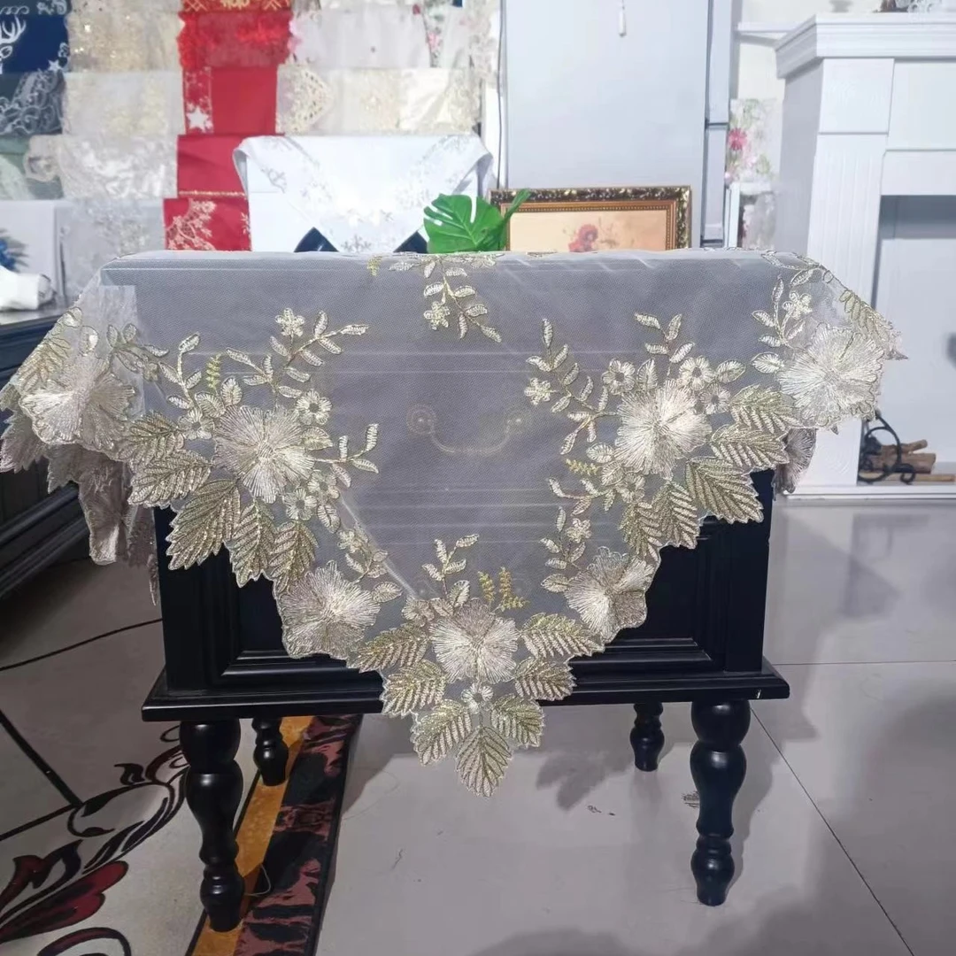 直播间249号链接富粒（蕾丝米黄亮片盖布）85*85