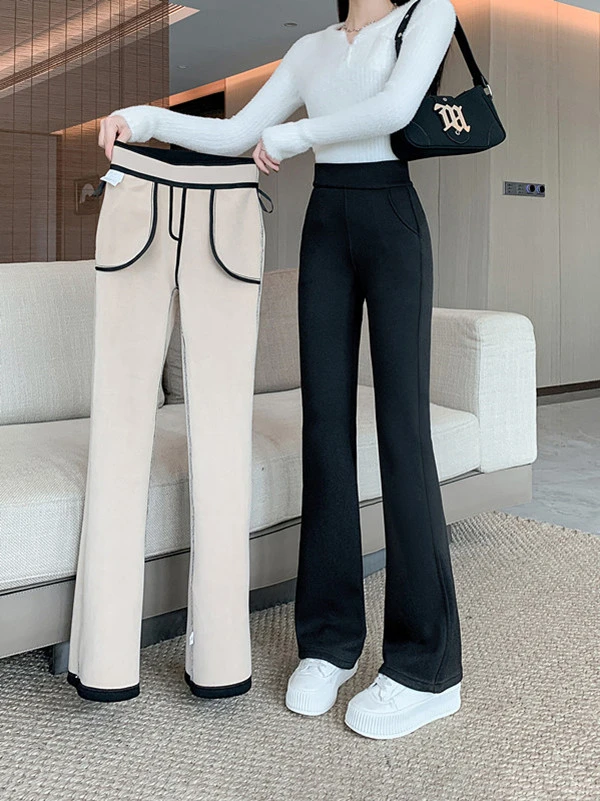 加绒加厚喇叭裤女高腰显瘦外穿时尚百搭休闲裤微喇叭