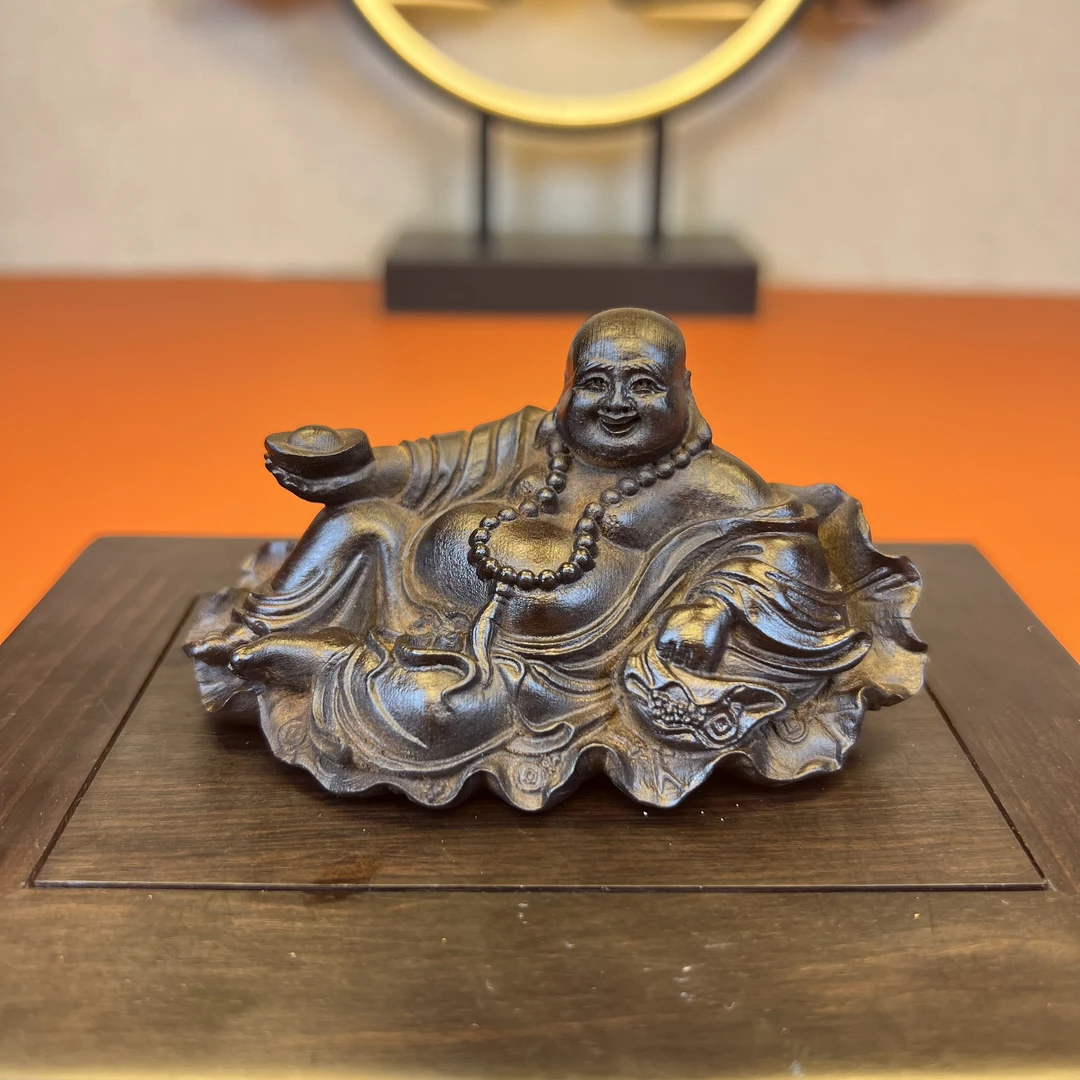 《荷叶弥勒佛》车载摆件正区达拉干天然c香木雕挂件文玩挂饰