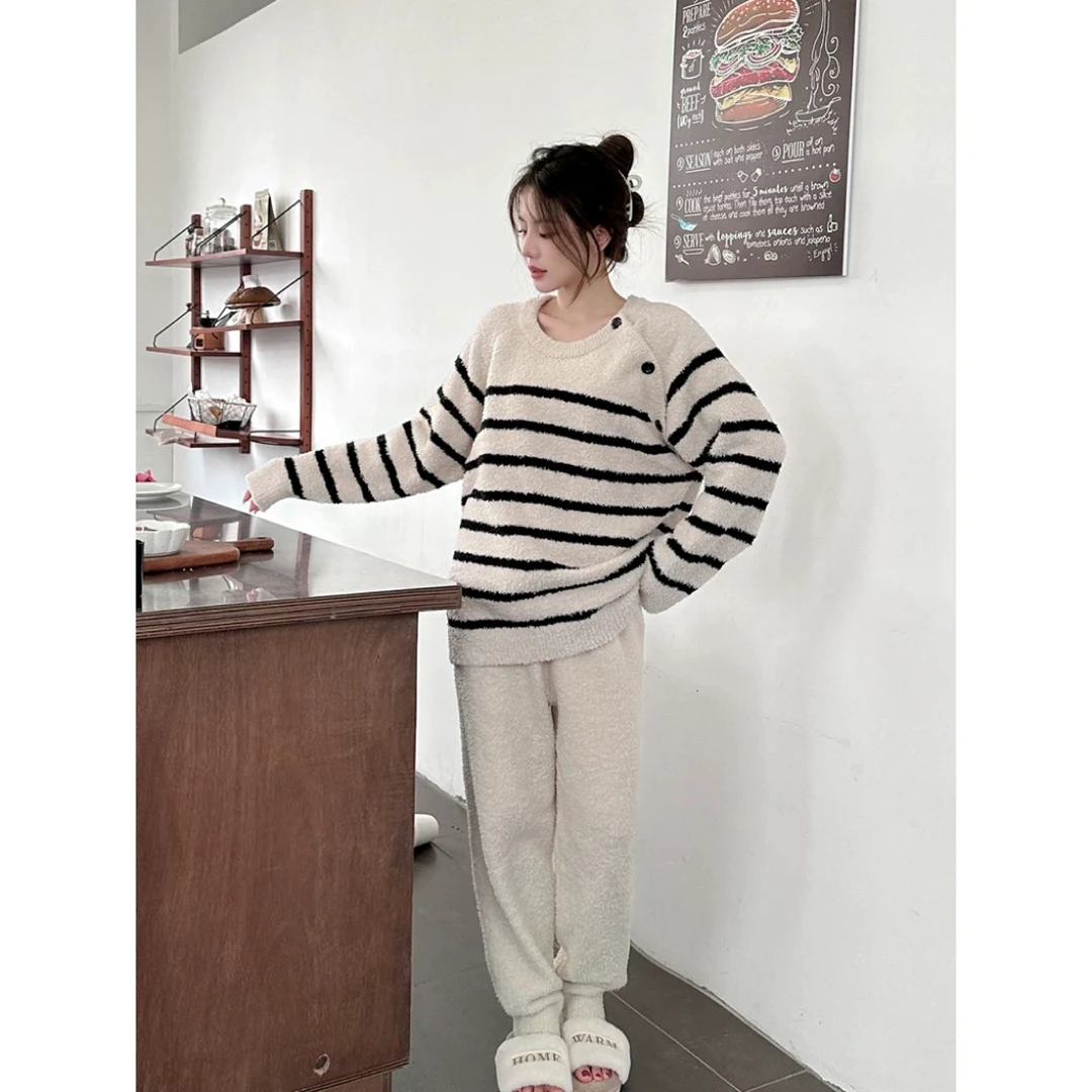 上海故事2025新款半边绒网红爆款女士睡衣加绒保暖家居服