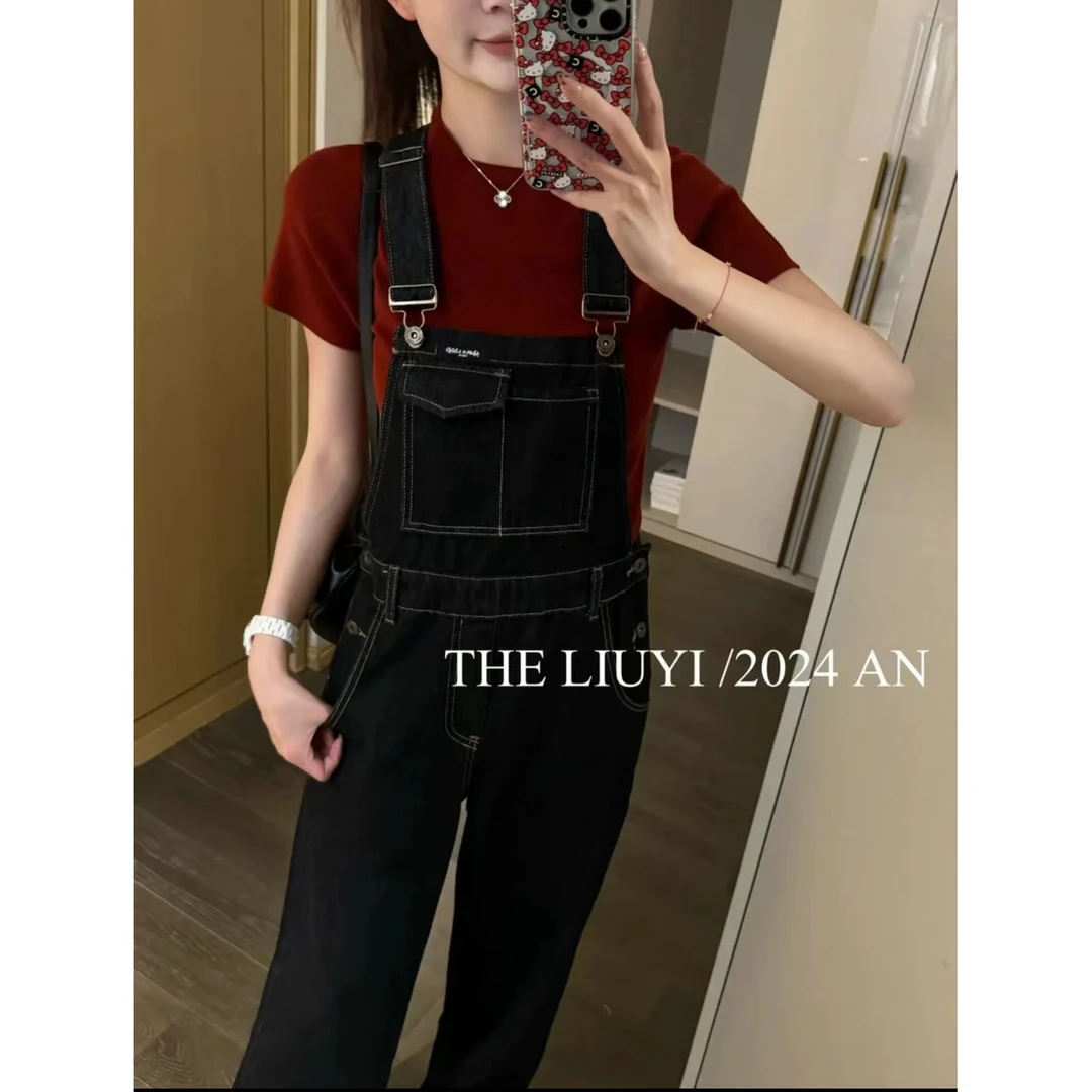 【LIUYI】丹宁牛仔背带裤~秋季减龄牛仔背带直筒裤48175