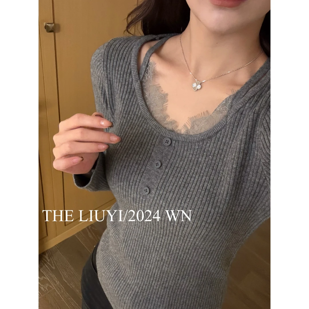 【LIUYI】热恋~冬季蕾丝假两件打底毛衣411225
