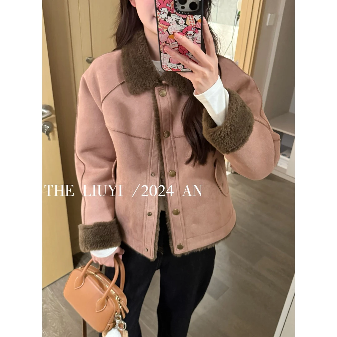 【LIUYI】桃桃乌龙~冬季翻领皮毛一体毛毛外套410139