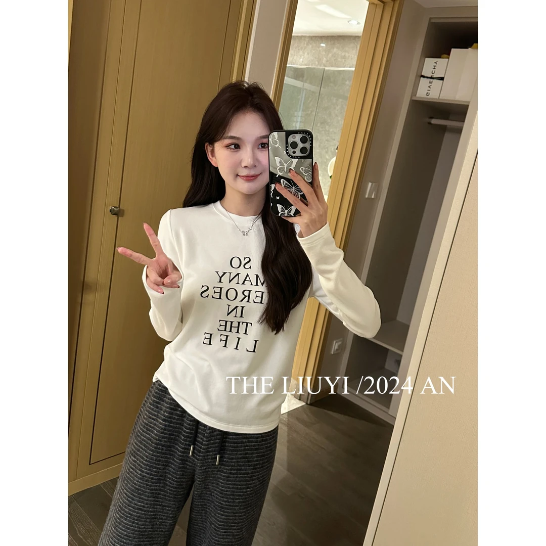 【LIUYI】土豆泥~冬季加厚磨毛字母T恤410171