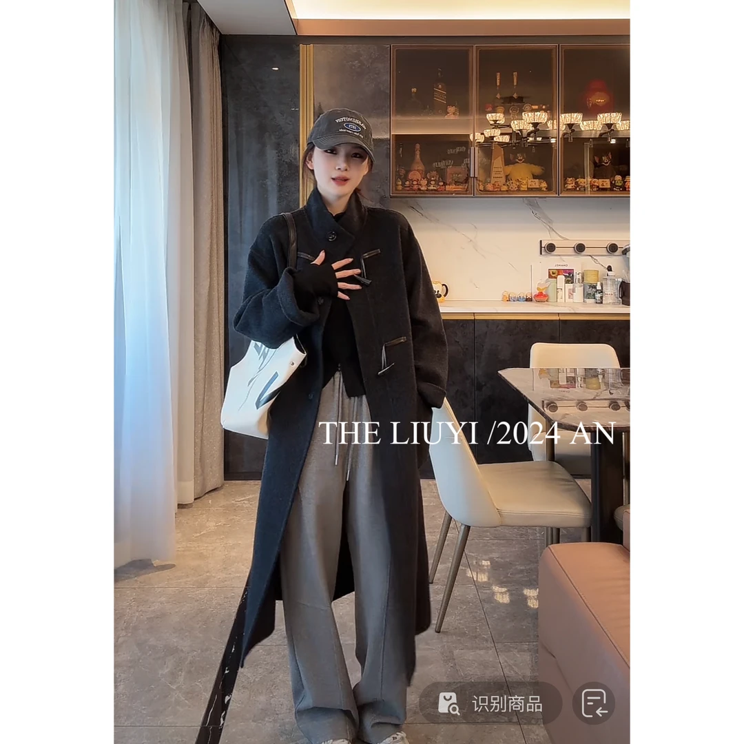 【LIUYI】首尔大衣~秋冬高定牛角扣双面呢大衣48069