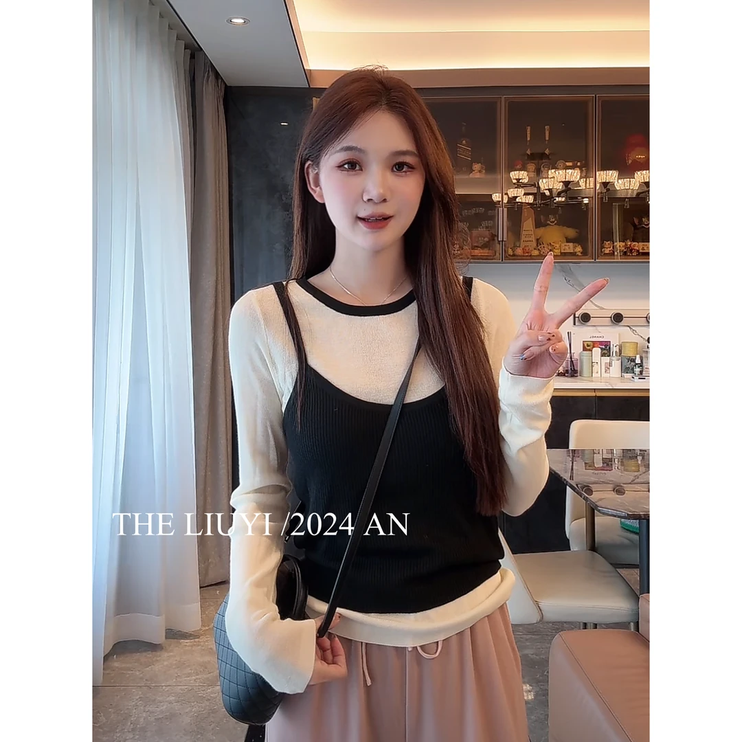 【LIUYI】吊带背心+设计感T恤上衣两件套48116