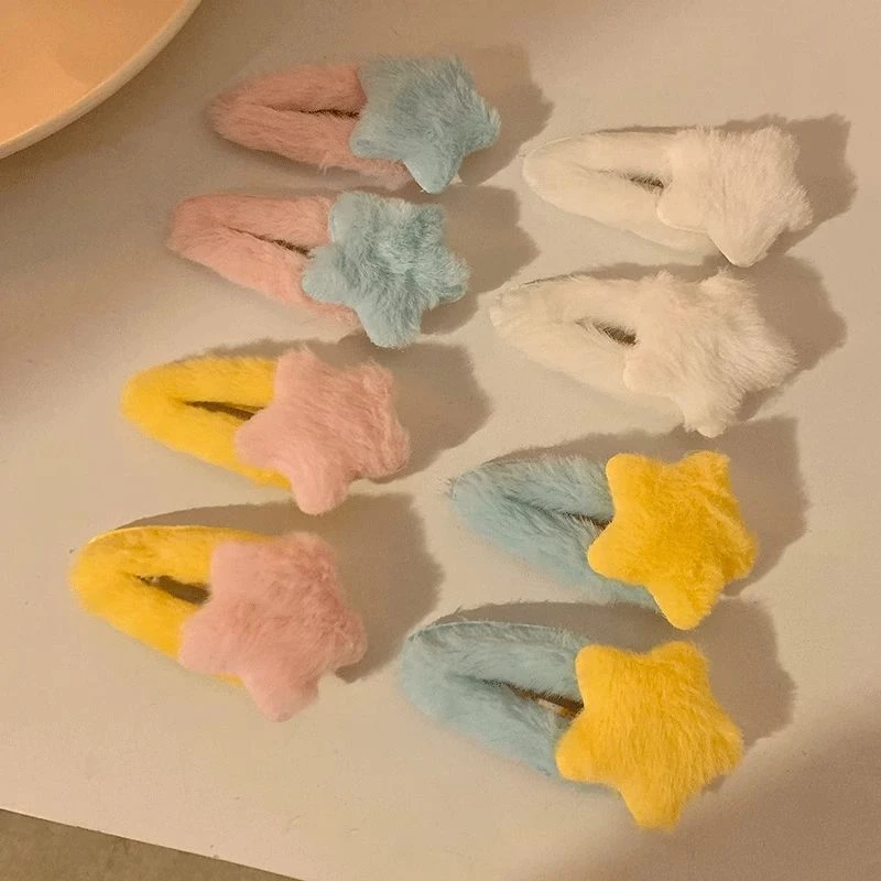 可爱毛绒星星发夹女甜美刘海侧边发卡BB夹头饰夹子儿童发饰